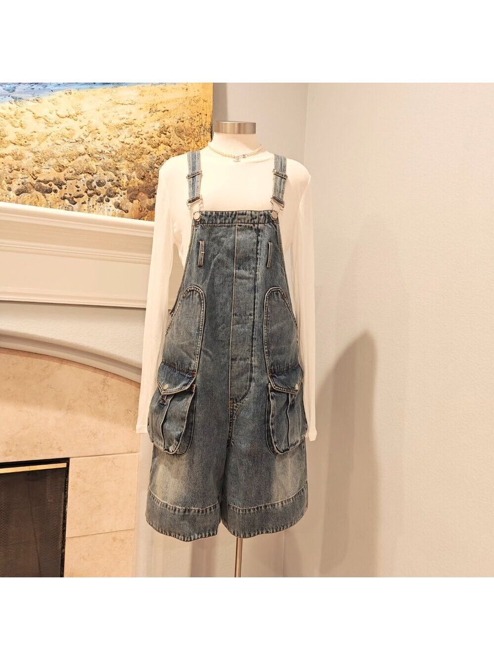 NWT Vintage Denim Overall Shorts